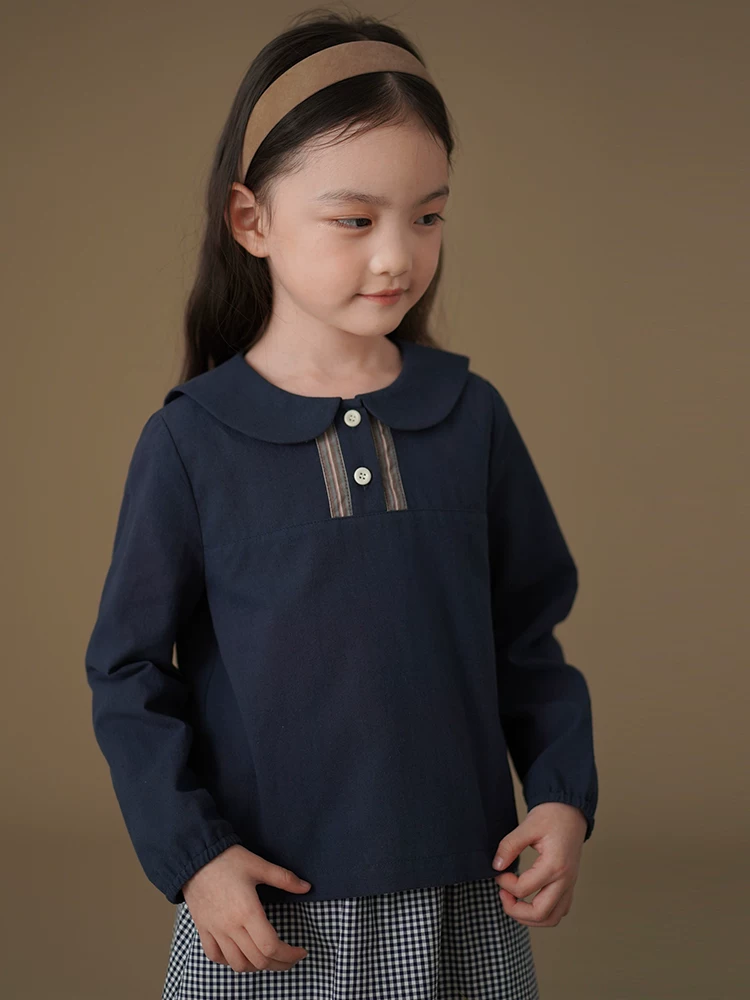 Quần áo trẻ em áo sơ mi dài tay mùa xuân thu cotton thân thiện với da áo sơ mi búp bê phong cách Nhật Bản dành cho trẻ lớn mặc mùa xuân