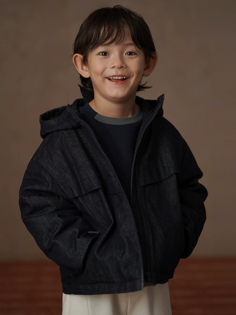 Hartzhi Quần Áo Trẻ Em Mùa Đông Áo khoác denim trẻ em dày dặn và ấm áp Áo khoác cotton 3M Thinsulate Áo khoác có mũ trùm đầu cho bé trai và bé gái
