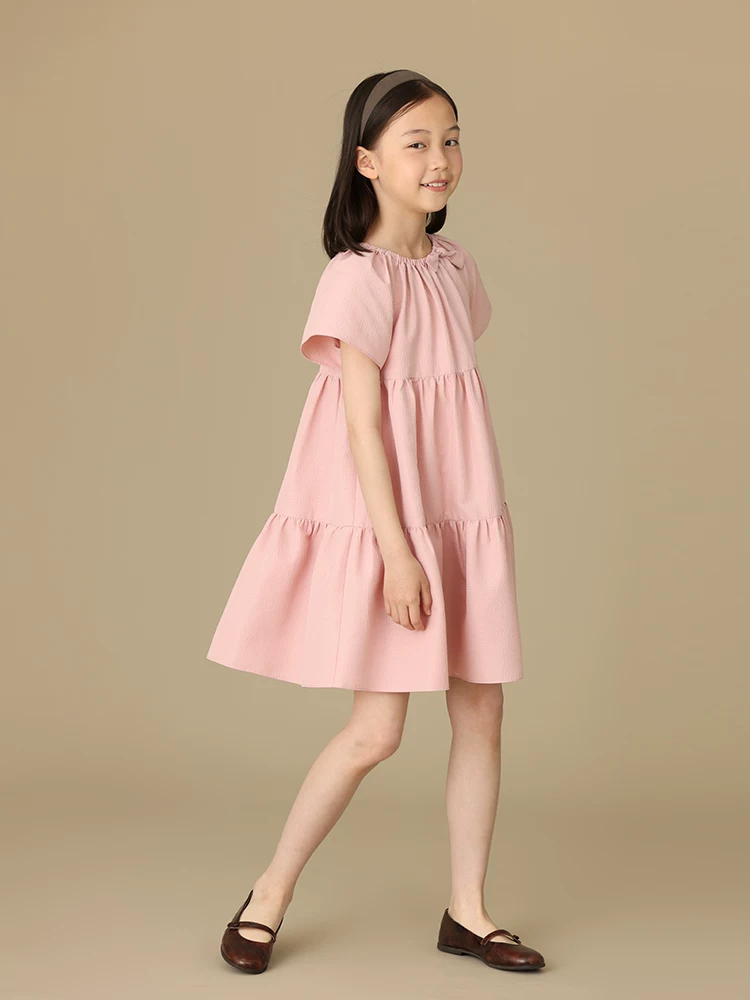 Váy bánh ngọt mùa hè mỏng nhẹ cho bé gái, chất liệu bồng bềnh màu hồng, kiểu công chúa, tay ngắn