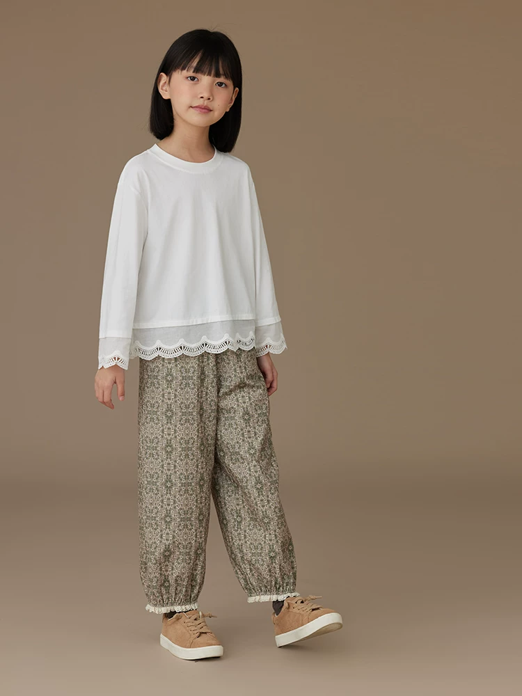 Quần nhung kẻ hoa màu xanh lá cây cho bé gái, quần thường ngày mùa xuân thu, quần jogger trẻ em với thiết kế dễ thương.