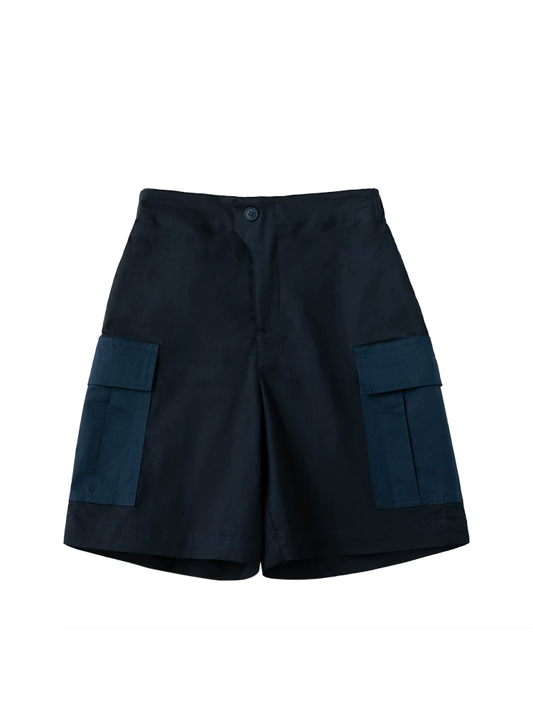 Quần short đa năng mùa hè dành cho trẻ em, quần short năm điểm chất liệu cotton rộng rãi màu xanh hải quân thân thiện với làn da, áo khoác ngoài thông thường dành cho cha mẹ và con cái