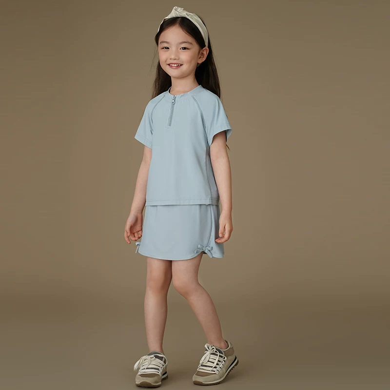 Áo thun ngắn tay thường ngày cho trẻ em váy thoáng khí nhanh khô bộ đồ thể thao mùa hè mỏng cho bé gái