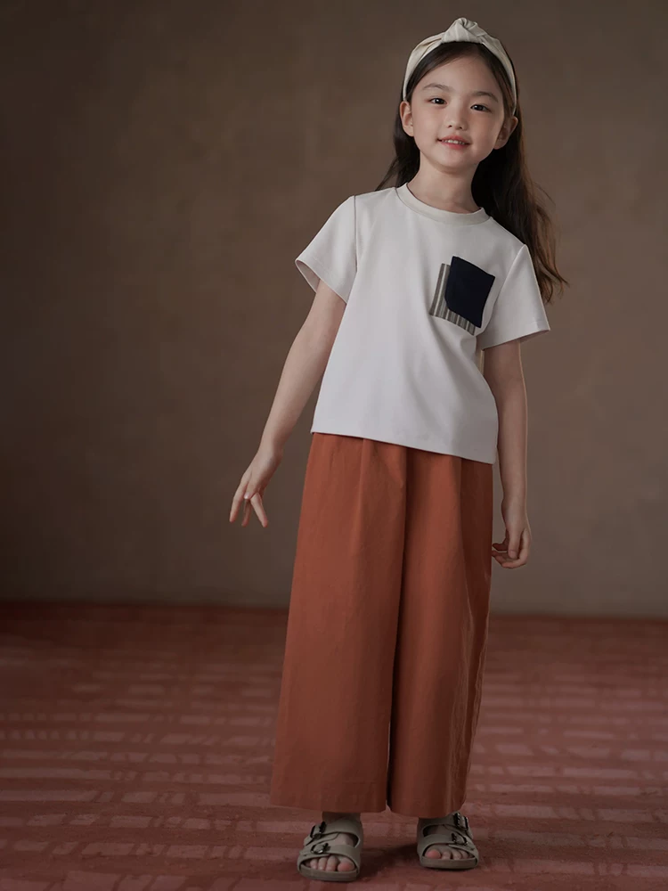 Quần ống đứng thông thường dành cho trẻ em, quần dài màu cam thoáng mát và thoáng khí cho bé trai và bé gái, quần chống muỗi, kiểu dáng mùa hè mỏng.