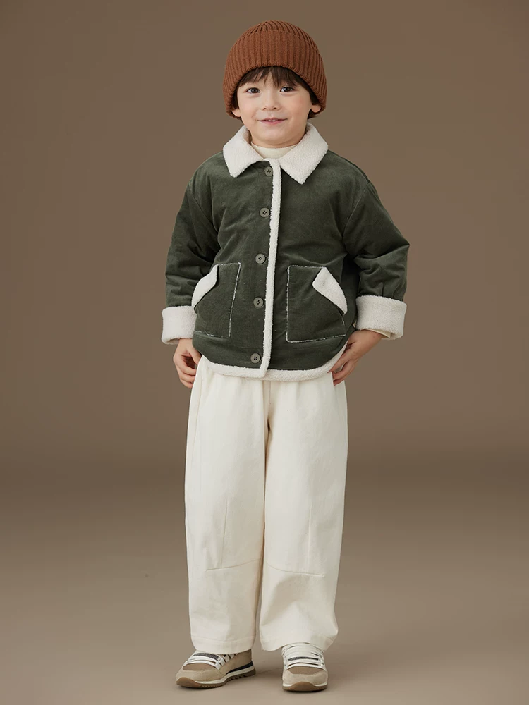 Quần áo trẻ em Hazi Quần dài mùa thu đông màu be Quần dài trẻ em đơn giản đa năng Quần cotton thẳng thân thiện với da cho bé trai và bé gái