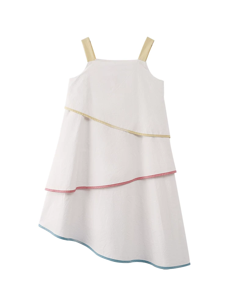 Quần áo trẻ em mùa hè, váy cotton thân thiện với làn da cho bé gái, váy dài có dây đeo cho bé gái, phong cách đi nghỉ.