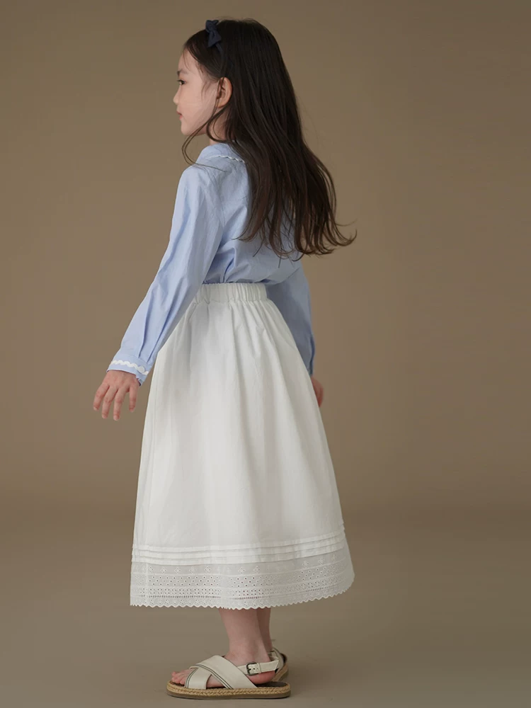 Quần áo trẻ em Hazi Váy dài thường ngày mùa xuân/hè Váy dài ren trắng kiểu cổ tích Váy cotton thân thiện với da Váy chữ A