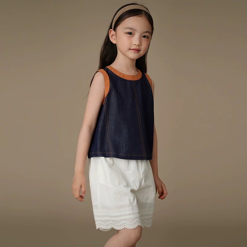 Áo khoác denim vintage phối màu, kiểu dáng rộng rãi, thời trang mùa hè cho bé gái Hazi, mẫu mới 2025