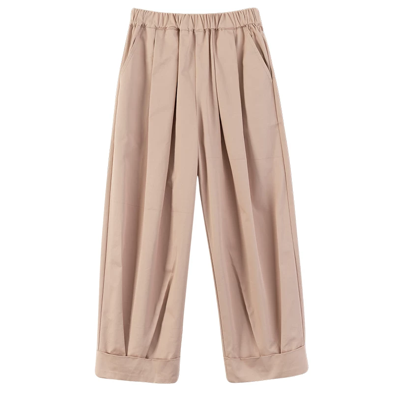 Quần Harem bé gái Harzhi Xuân Thu 2025 màu hồng, viền gấp, chất liệu cotton nguyên chất, thoải mái, kiểu dáng dài, quần cà rốt cho bé gái