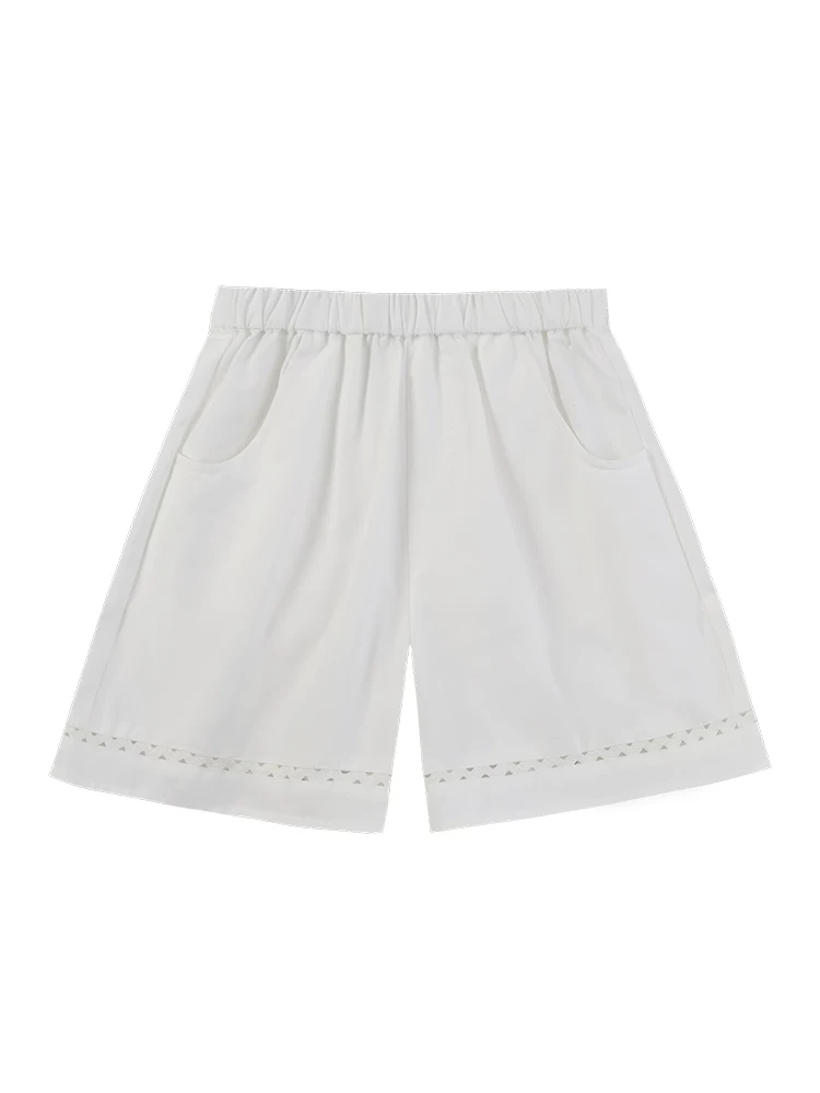Quần short mùa hè thông thường dành cho trẻ em dành cho bé gái, quần short ống rộng màu trắng rộng rãi, đa năng dành cho trẻ lớn hơn, mỏng.