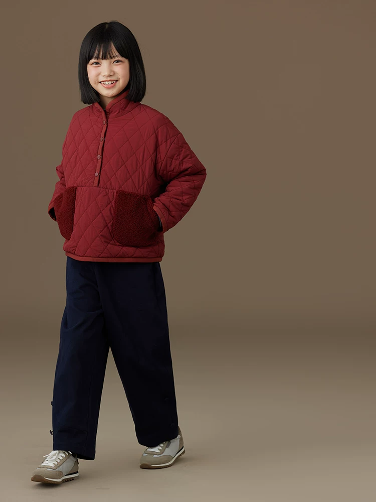 Áo khoác cotton dày dặn giữ ấm kiểu mới Hazi dành cho trẻ em, màu đỏ, trang phục Tết cho bé trai và bé gái, áo khoác mùa đông may chần bông