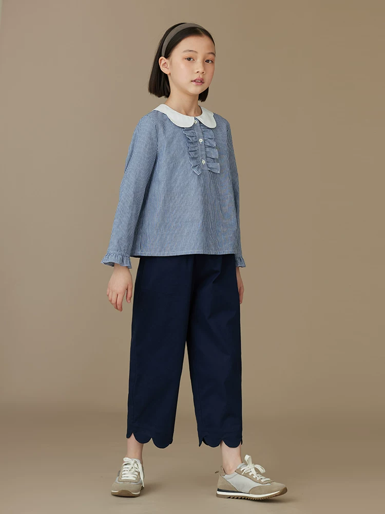 Quần dài cotton mùa xuân thu 2025 Hazi dành cho bé gái, kiểu dáng vintage ren, chất liệu mỏng, dành cho trẻ lớn hơn, quần 9 phần