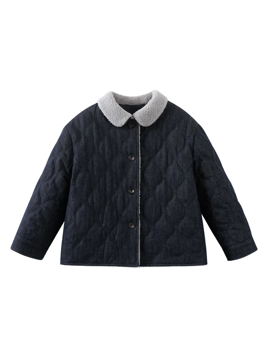 Hazi Quần Áo Trẻ Em Mùa Đông Mới Áo khoác denim trẻ em phong cách Nhật Bản Áo khoác len giả lông cừu dáng rộng cho bé trai và bé gái Áo khoác cotton