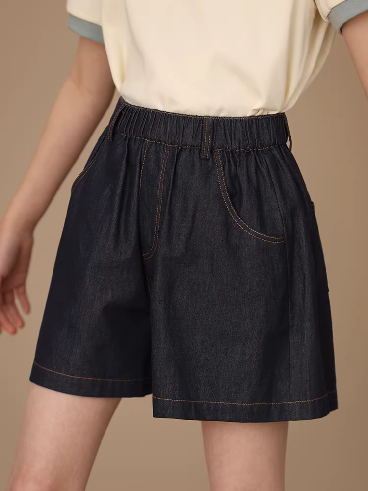 Quần short denim mỏng mùa hè cho bé gái, quần ống rộng đa năng dài vừa phải bằng cotton nguyên chất cho bé gái lớn hơn, quần năm điểm.