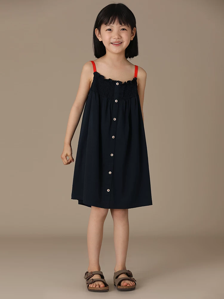 Quần áo trẻ em Ha Chi Mùa hè Mới về Chất lượng cao Thiết kế thủ công bằng vải cotton nguyên chất Váy dây phối màu dành cho cha mẹ và con gái
