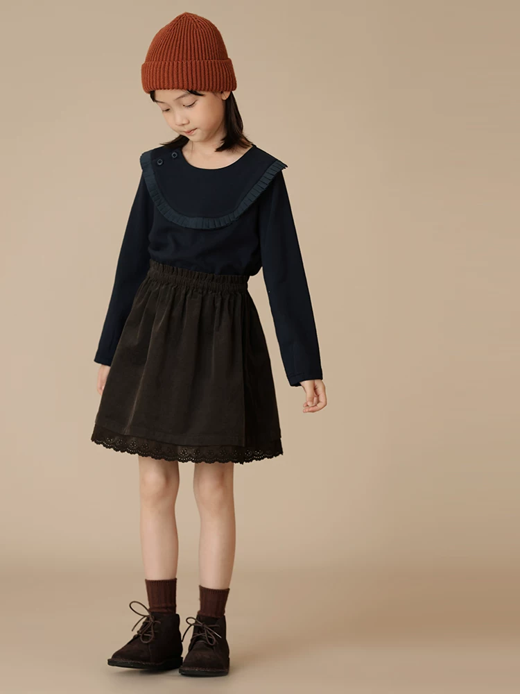 Quần áo trẻ em Hazi Mùa đông Mới về Váy nửa dài bằng vải nhung cotton nguyên chất dành cho trẻ em dành cho cha mẹ và con gái có ren lưng thun Váy ngắn đa năng