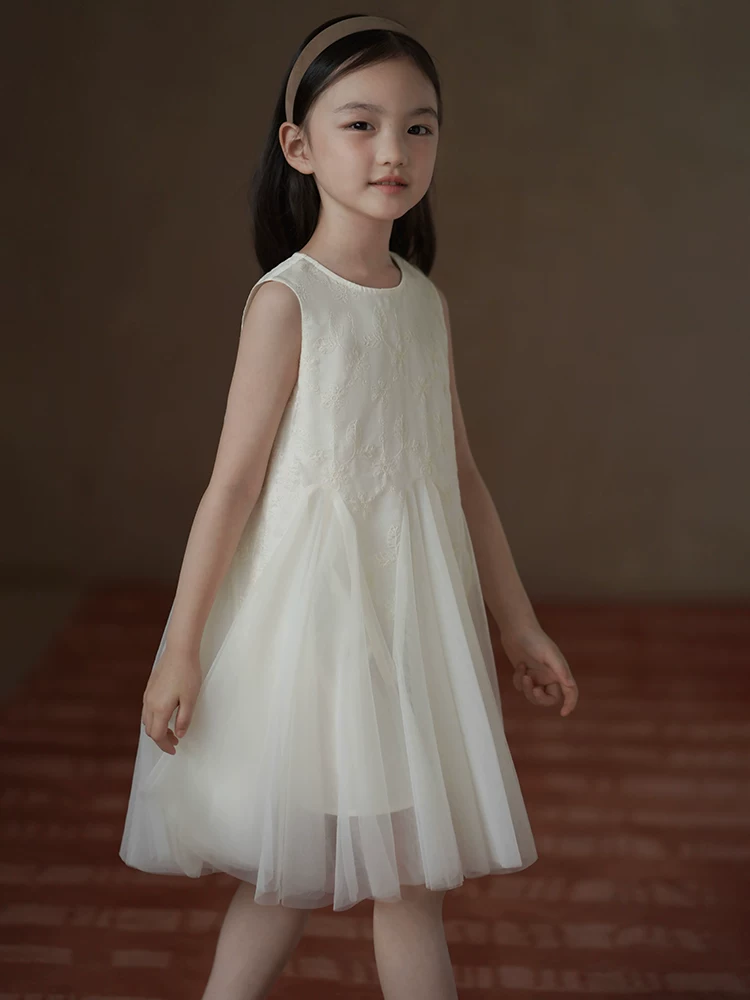 Quần áo trẻ em váy vest mùa hè váy công chúa màu be như cổ tích váy voan cho bé gái váy mát mẻ cho trẻ lớn hơn