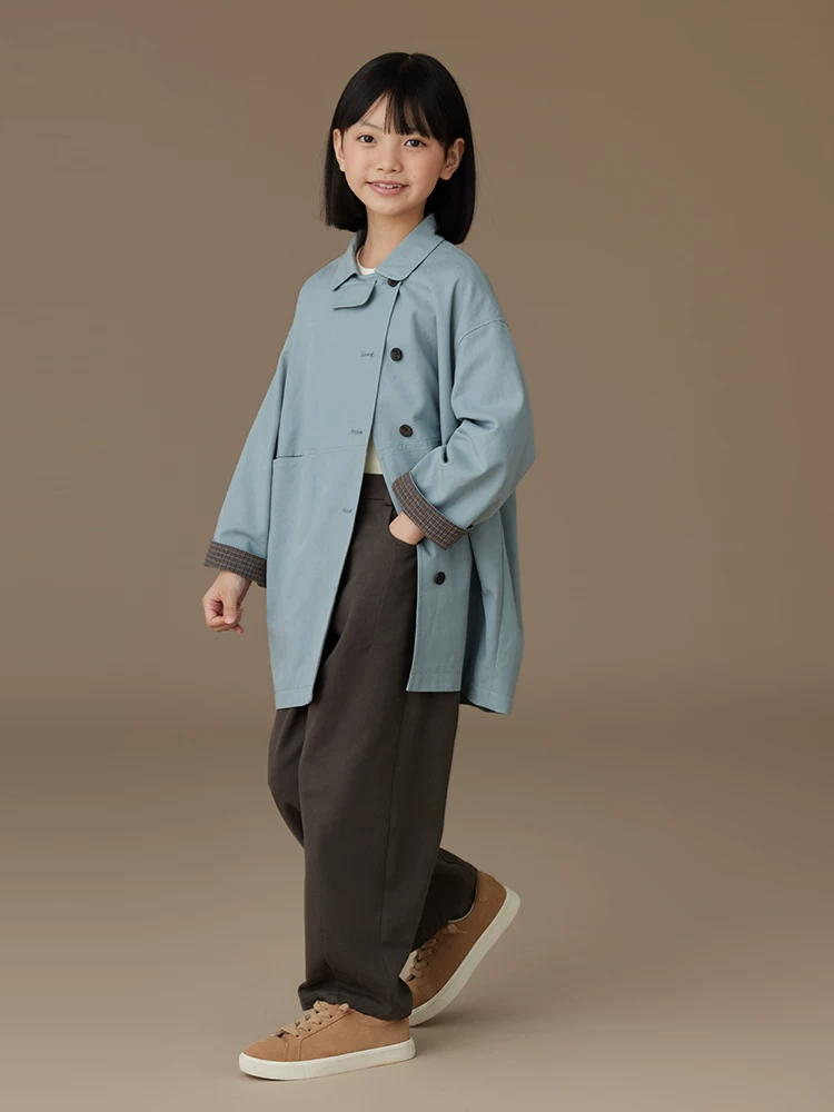 Quần ống thẳng cho trẻ em mùa xuân thu, đơn giản và đa năng, thân thiện với làn da, toàn cotton, quần thường ngày màu xám đậm dành cho bé trai và bé gái.