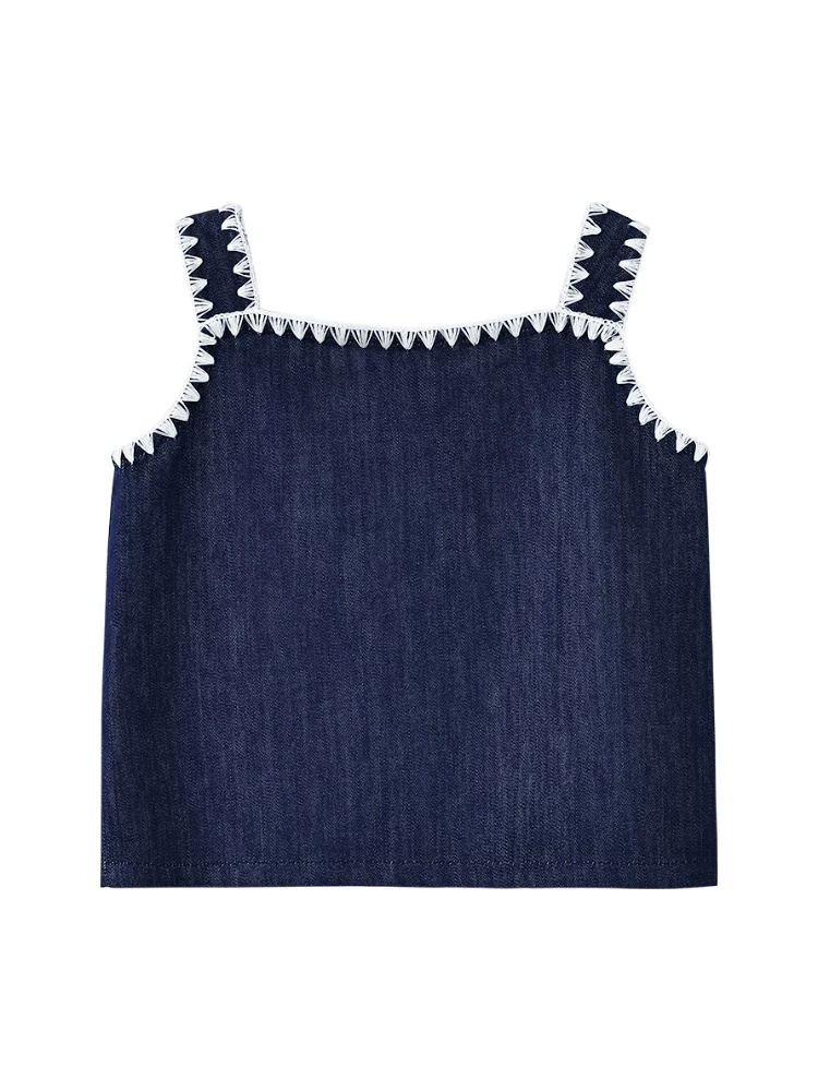 Áo denim mùa hè cho bé gái, áo yếm mát mẻ, áo lót cho bé, cảm giác đơn giản và cao cấp.