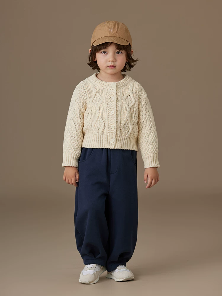 Quần áo trẻ em mùa xuân thu áo khoác dáng rộng màu mơ bé trai và bé gái áo len dệt kim phong cách cha mẹ và con cái