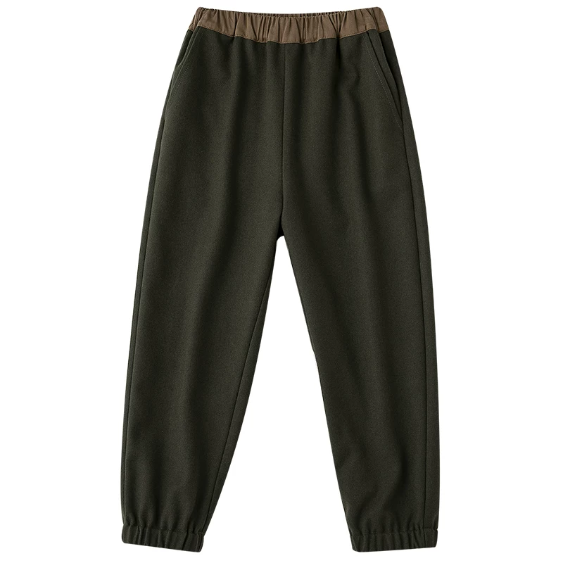 Quần jogger thể thao trẻ em thu đông, kiểu dáng retro phối màu xanh lá, lưng thun co giãn, rộng rãi, dành cho bé trai và bé gái