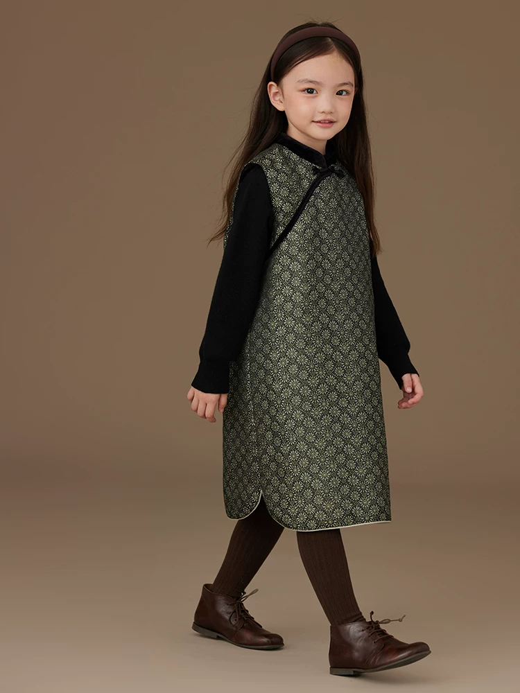 Quần áo trẻ em Hazi Quần áo cotton trẻ em Váy cổ điển Váy jacquard màu xanh lá cây Phong cách Trung Quốc mới Váy vest Quần áo mùa đông cho bé gái 25 kiểu mới