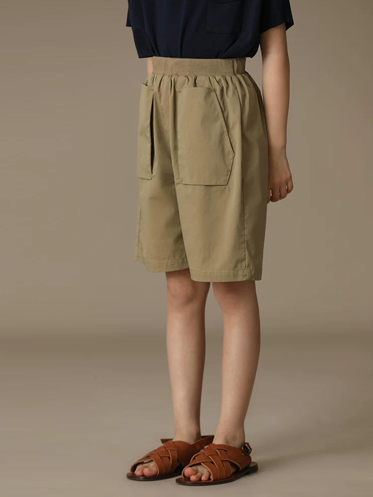 Quần short mùa hè cho trẻ em, kiểu kaki mỏng, quần short dài đến đầu gối dáng rộng, kiểu dáng đơn giản, phù hợp với cha mẹ và con cái, thích hợp cho mùa hè.