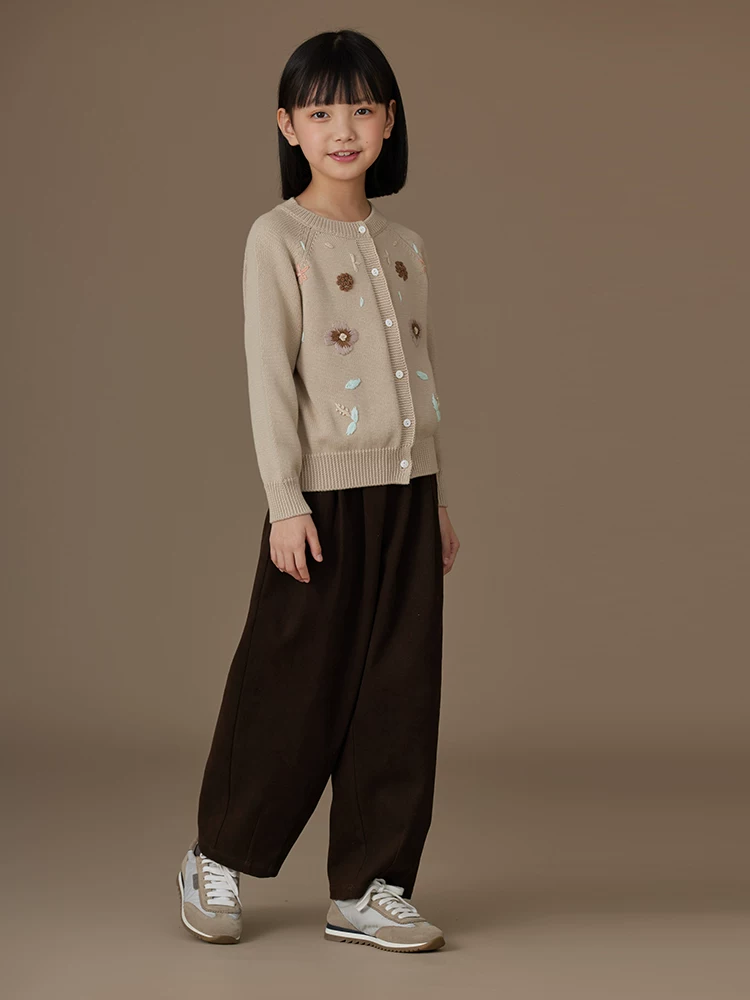 Quần áo trẻ em Hazi Quần kiểu xuân thu thường ngày cho trẻ em, Quần dài cotton thân thiện với da cho bé trai và bé gái, Quần ống rộng, màu cà phê.