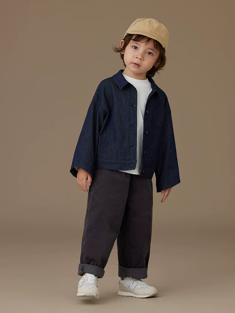 Quần áo trẻ em quần âu màu xám đậm mùa xuân thu cotton nguyên chất đơn giản đa năng bé trai và bé gái quần thẳng cha mẹ và con cái