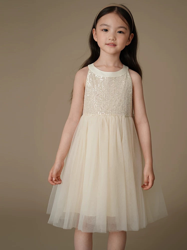 Váy công chúa đính sequin màu mơ cho bé gái, váy dự tiệc, váy sinh nhật bé gái, váy voan mùa hè