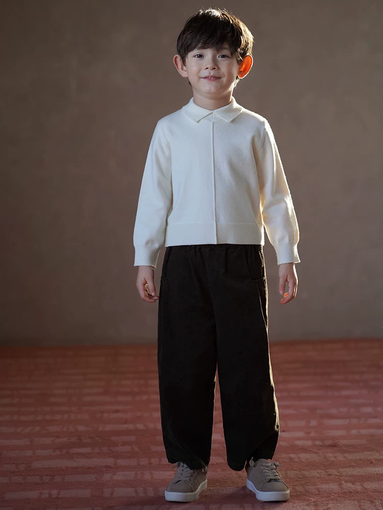 Quần áo trẻ em mùa thu đông Áo len trẻ em màu trắng nhạt phong cách Hàn Quốc Áo len dệt kim preppy cho bé trai và bé gái Áo sơ mi cơ bản hợp thời trang