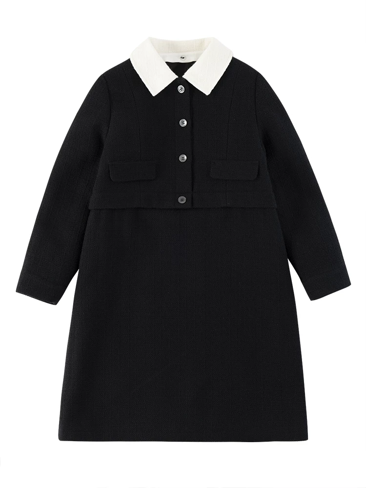 Áo khoác mùa đông ấm áp cho trẻ em, đầm len dày kiểu Pháp dành cho bé gái