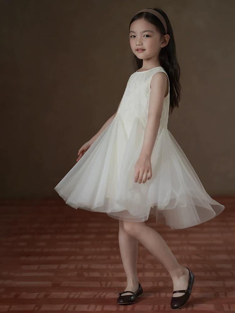 Quần áo trẻ em váy vest mùa hè váy công chúa màu be như cổ tích váy voan cho bé gái váy mát mẻ cho trẻ lớn hơn