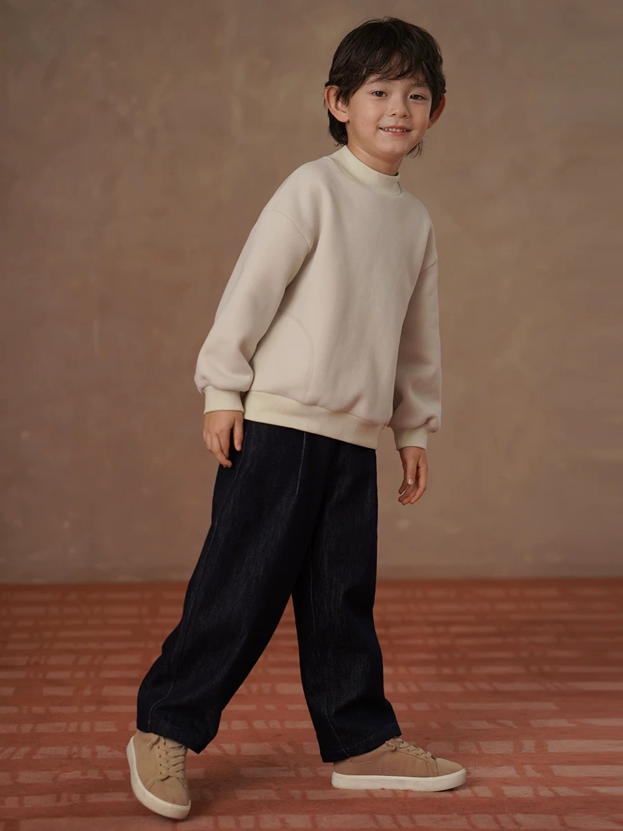 Quần lót lông cừu mùa đông cho trẻ em quần jean dáng rộng đa năng phong cách retro bé trai bé gái quần cà rốt ấm áp