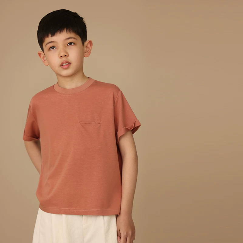 Quần áo trẻ em Hazi Mùa hè Mới về Thân thiện với làn da Thiết thực Mặc ở nhà Thoáng mát Thoáng khí Phong cách cha mẹ và con cái Áo thun ngắn tay viền cuộn thông thường