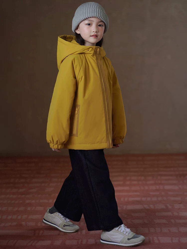 Quần áo cotton trẻ em dày dặn ấm áp áo khoác bé trai và bé gái có mũ trùm đầu áo khoác ngoài trời ba lớp chống gió mùa đông