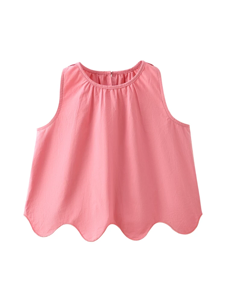 Quần áo trẻ em phong cách Hàn Quốc áo vest cotton màu hồng hồng áo sơ mi không tay cho bé gái mùa hè phong cách mới dành cho trẻ lớn hơn