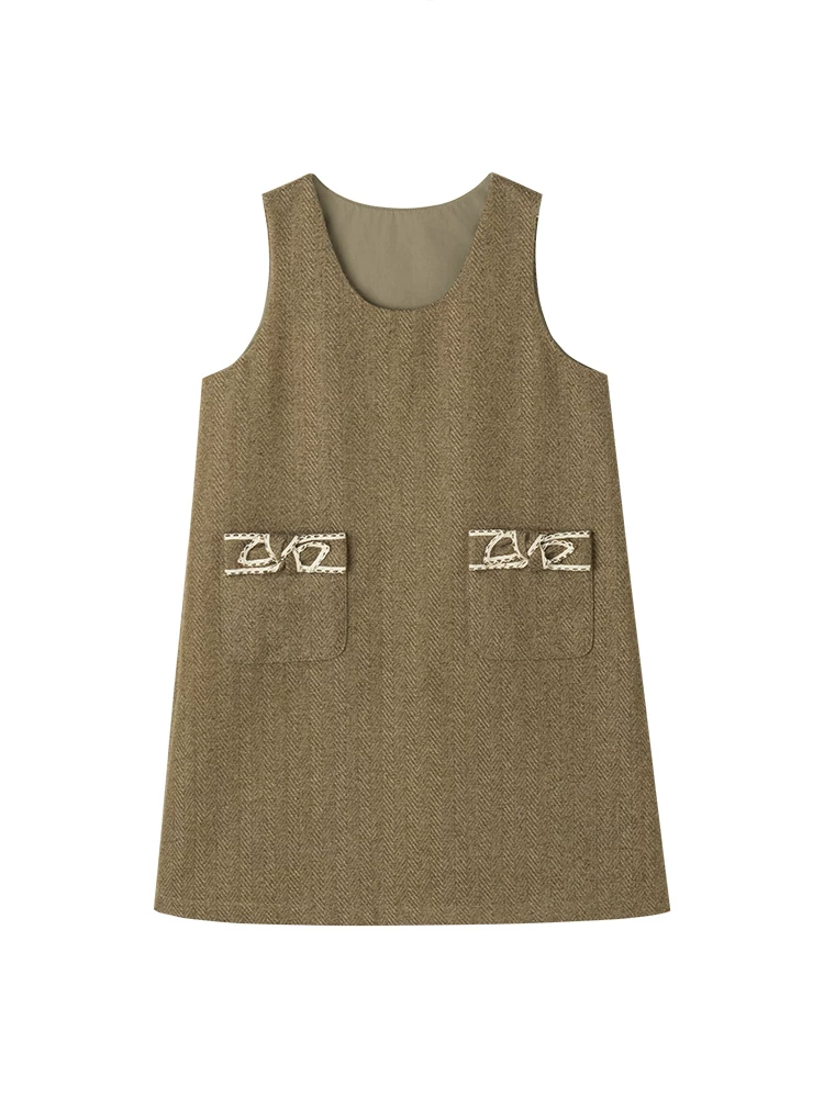 Hazi Quần Áo Trẻ Em Mùa Thu Đông Áo Vest Trẻ Em Đầm Retro Thiết Kế Màu Kaki Đầm Không Tay Nữ Thu Đông Phong Cách Mới