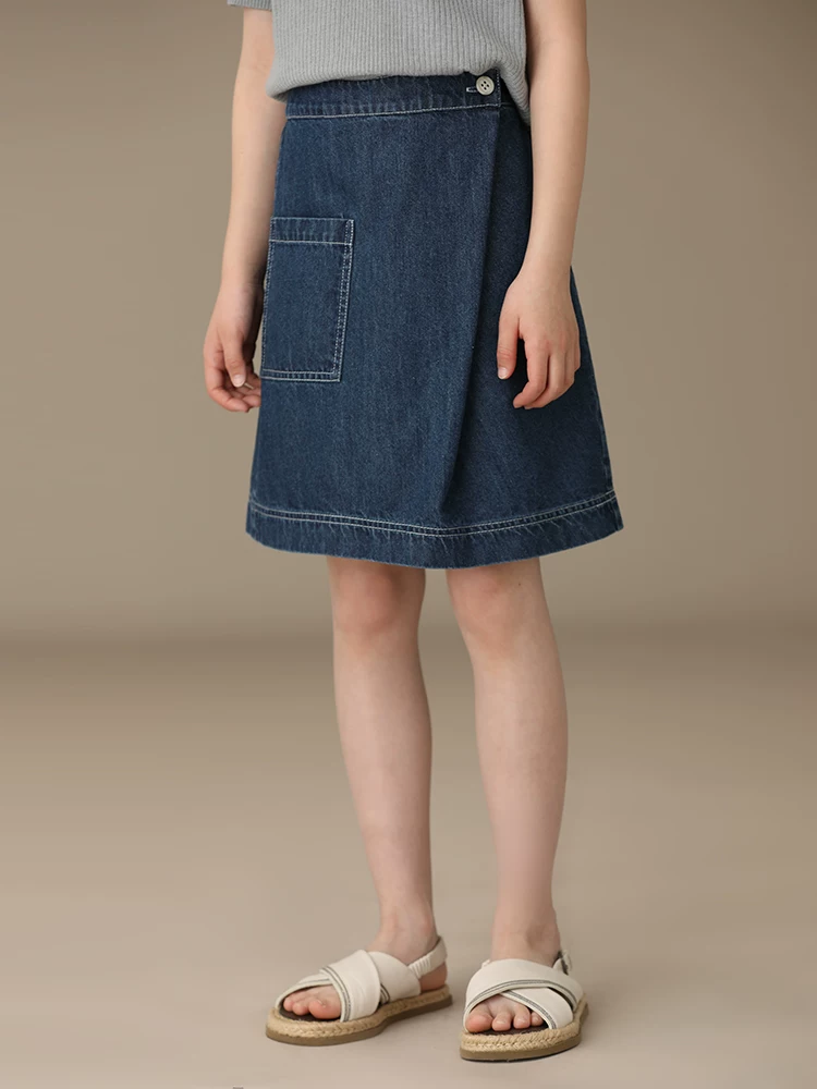 Hazi Quần Áo Trẻ Em Thu Đông Hàng Mới Về Nữ Thiết Kế Độc Đáo Cha Mẹ-Con Denim Vintage Váy Chữ A Váy Ngắn