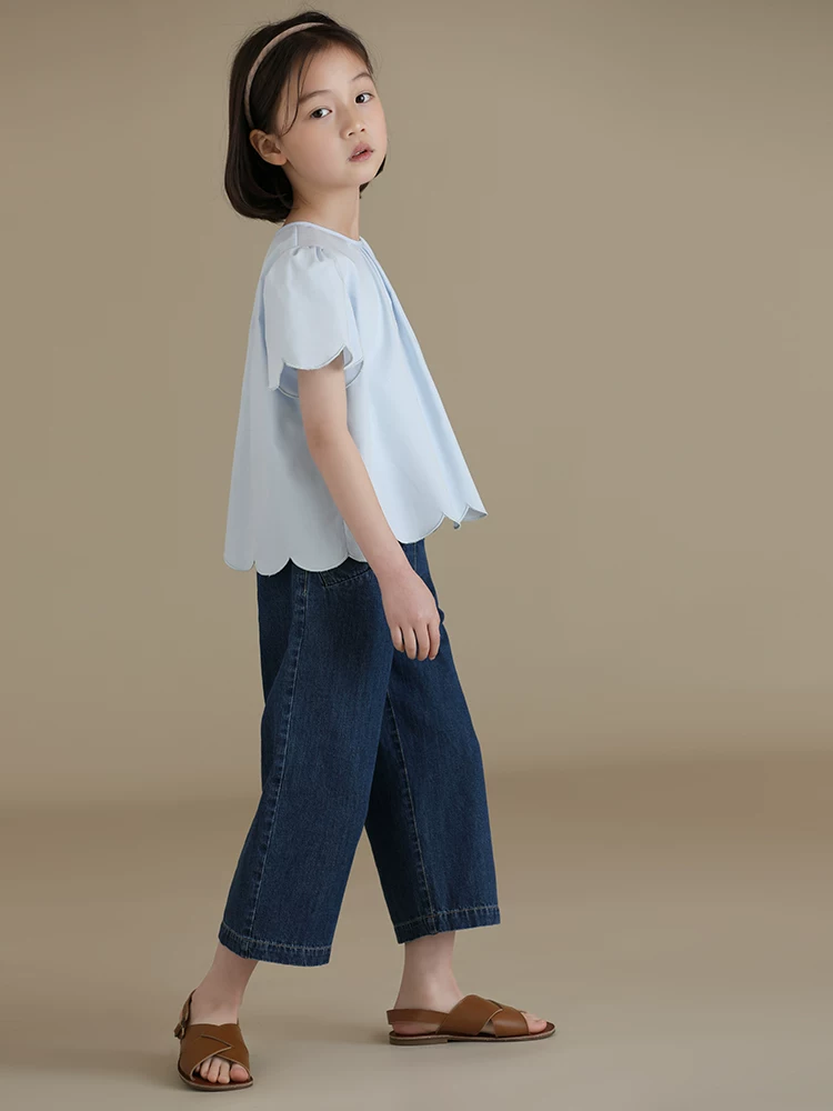 Quần áo trẻ em Hazi Sản phẩm mới Cotton chải kỹ Thân thiện với làn da Sweet Cloud Áo cổ tròn tay ngắn dành cho cha mẹ và con cái Áo sơ mi nhỏ cho bé gái mùa hè