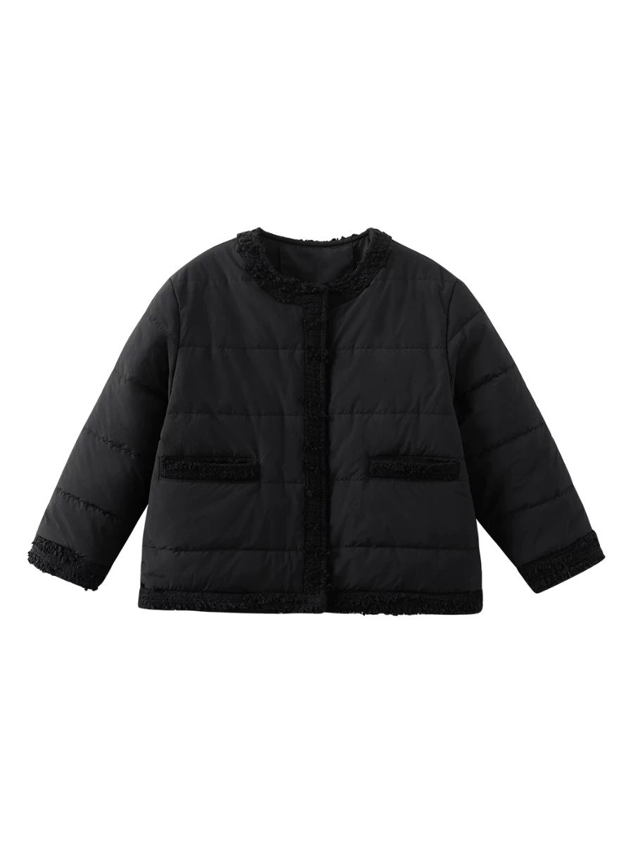 Quần áo mùa đông cho trẻ em dày dặn ấm áp áo khoác đen bé gái áo khoác cotton ngắn bé gái mặc mùa đông phong cách mới