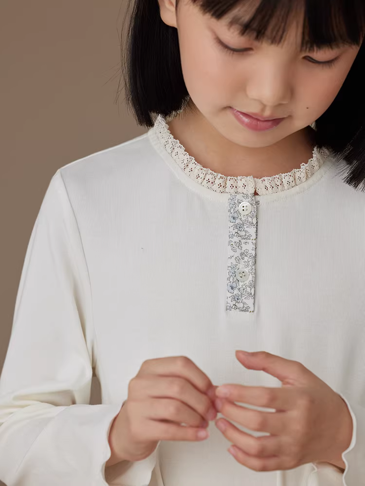 Quần áo trẻ em cho mùa xuân và mùa thu, áo thun dài tay có thiết kế ren ngọt ngào, áo lót cho bé gái, áo sơ mi cho trẻ lớn.