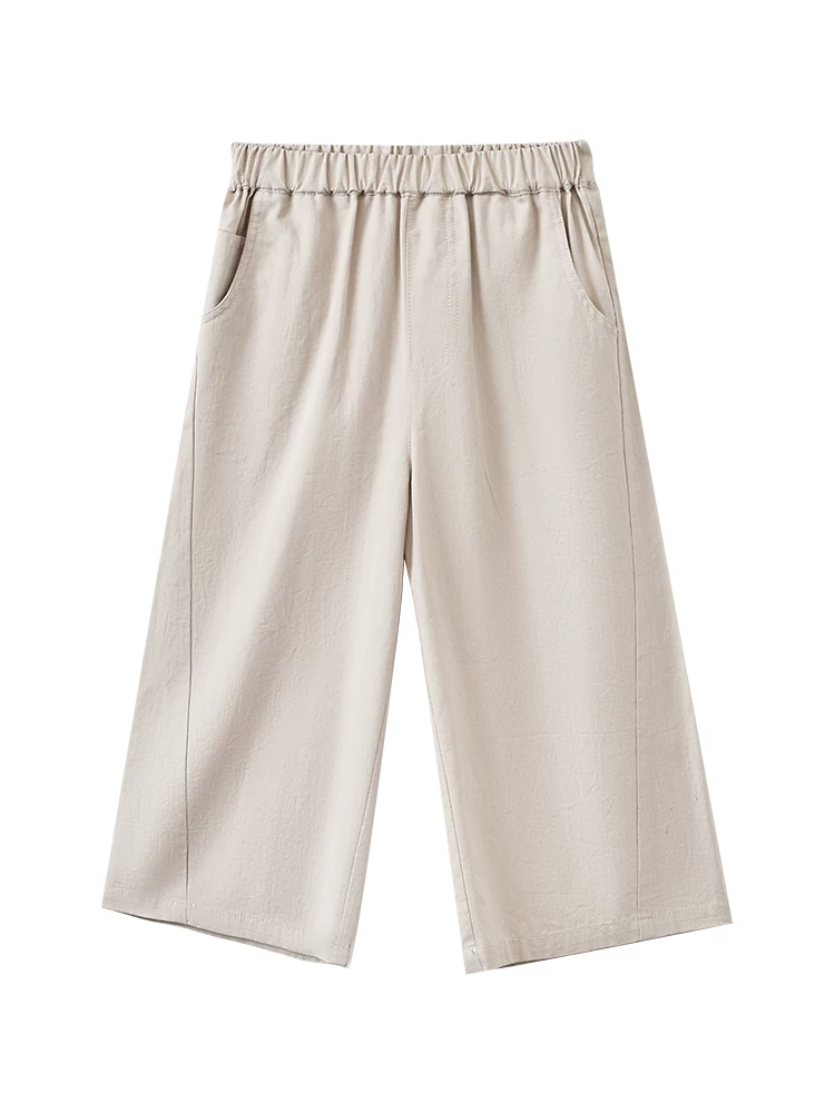 Quần ống đứng mùa hè cho trẻ em, quần cotton chín phần thân thiện với làn da cho bé trai và bé gái, quần dài đa năng dáng rộng, thoải mái