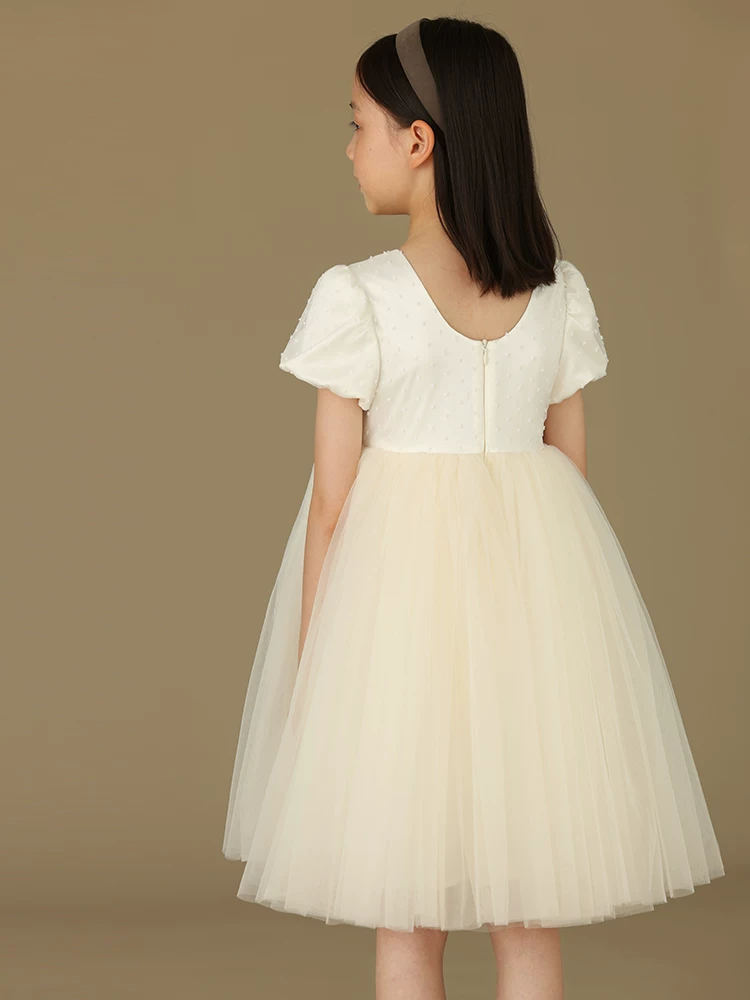 Quần áo trẻ em Ha Chi Váy biểu diễn màu trắng cho bé gái mùa xuân/hè, Váy vải tuyn cho trẻ em cỡ vừa và lớn, Váy công chúa sinh nhật, Váy ngắn tay