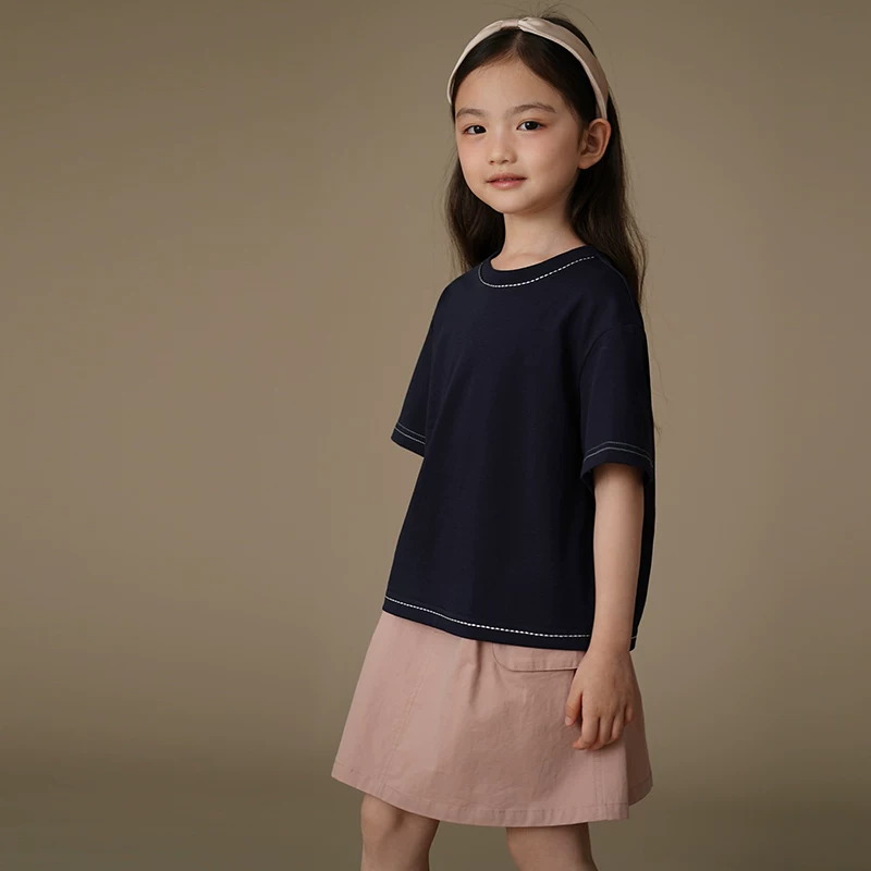 Quần áo trẻ em Hazi Mùa hè Váy ngắn cotton màu hồng ngọt ngào mới dành cho bé gái lớn hơn, Váy công sở đơn giản và đa năng.