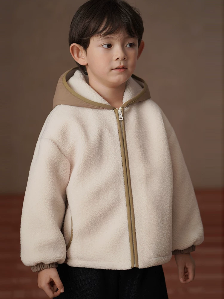 Quần áo trẻ em áo khoác có mũ trùm đầu dáng rộng giả lông cừu áo khoác bé trai bé gái quần áo cotton ấm áp mùa đông