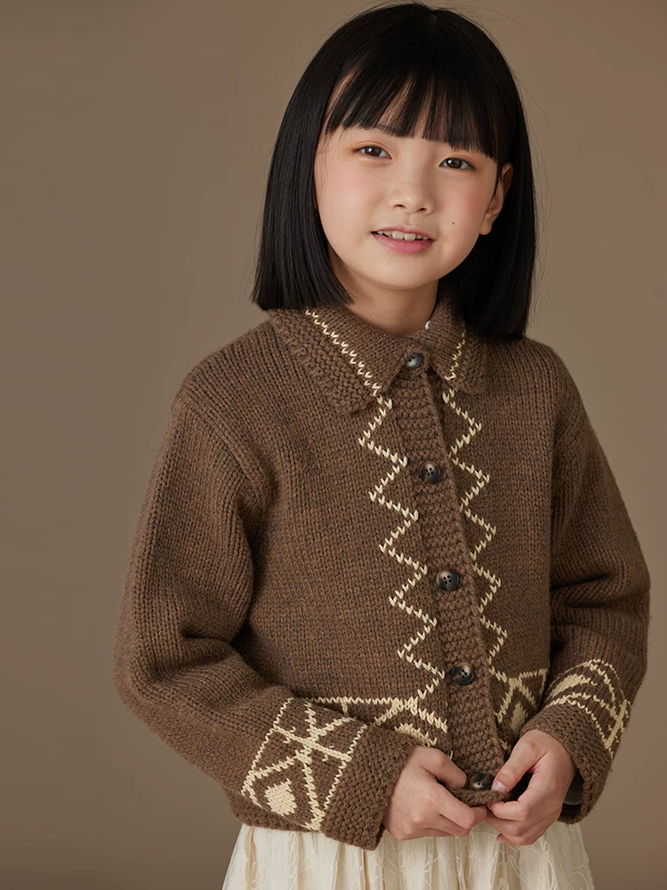 Hazi Quần Áo Trẻ Em Mùa Thu Đông Trẻ Em Áo Cardigan Dệt Kim Màu Nâu Cổ Điển Thường Ngày Áo Bé Trai Và Bé Gái Áo Len Ấm Áp Áo Khoác
