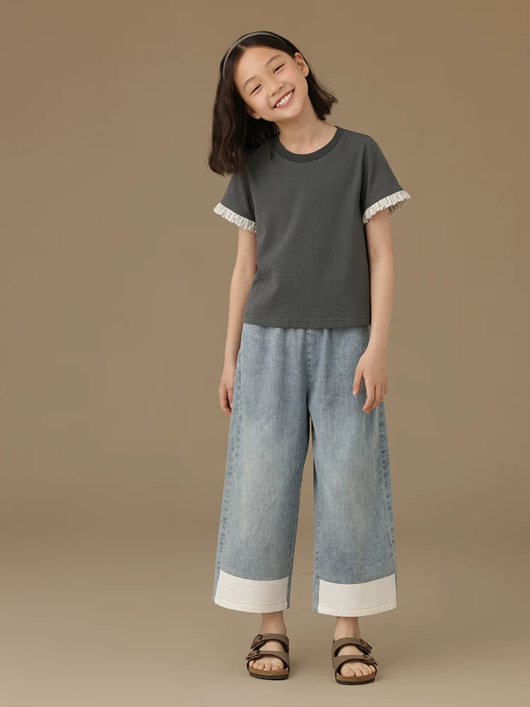 Quần dài chín điểm cho trẻ em mùa hè cotton mỏng đa năng quần dài quần âu bé trai bé gái quần jean dáng rộng vừa vặn