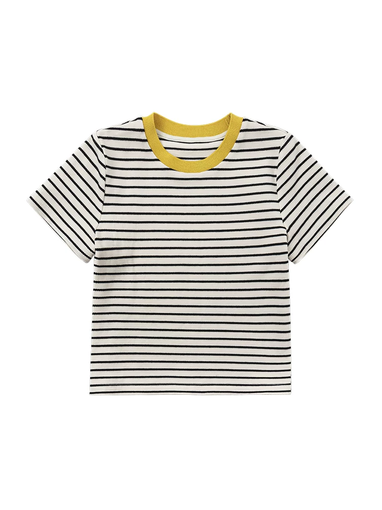 Quần áo trẻ em cotton thân thiện với da áo thun ngắn tay sọc ngắn tay dành cho cha mẹ và con cái áo thun dáng rộng thông thường dành cho bé trai và bé gái mùa hè