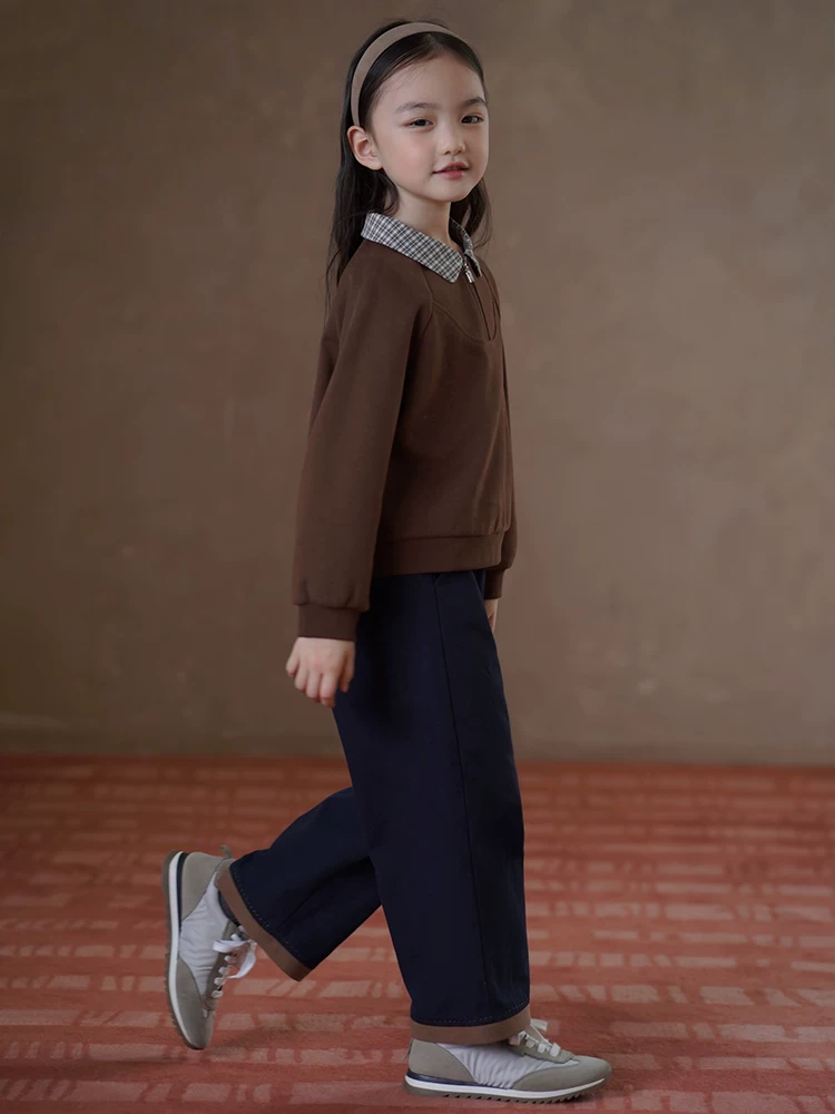 Quần áo trẻ em mùa xuân thu quần dài màu xanh hải quân cotton thân thiện với da quần thẳng bé trai và bé gái quần rộng rãi phong cách giản dị