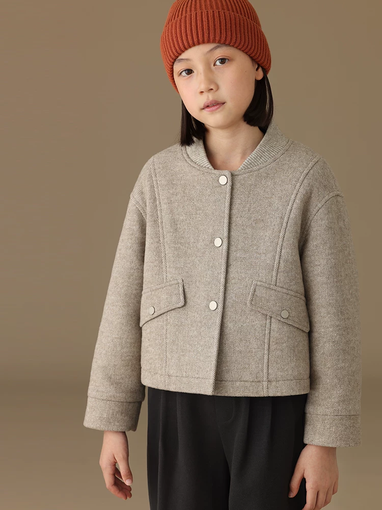 Quần áo trẻ em áo khoác thu đông bé trai và bé gái áo khoác bóng chày áo khoác len trẻ em quần áo cotton ấm áp cảm giác đơn giản và cao cấp
